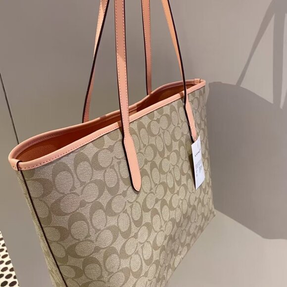 Coach Brown and Pink Signature Handbag - Picture 4 of 5